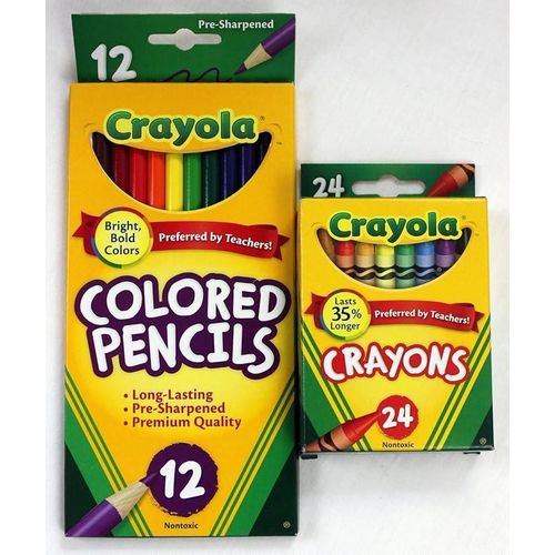 Crayola Bundle Original Crayons 24 in a Pack And 12 Colored Pre-Sharpened Pencils