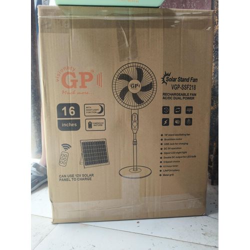 Gp 16" Remote Solar AC/DC Rechargeable Standing Fan With Solar Panel And Extra Bulb - Black/White - image 2