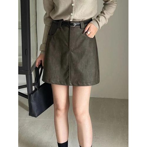 Vintage high waisted leather skirt cheap