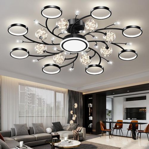 Generic Modern Black Starry Globe and Circular Ring LED Ceiling Chandelier