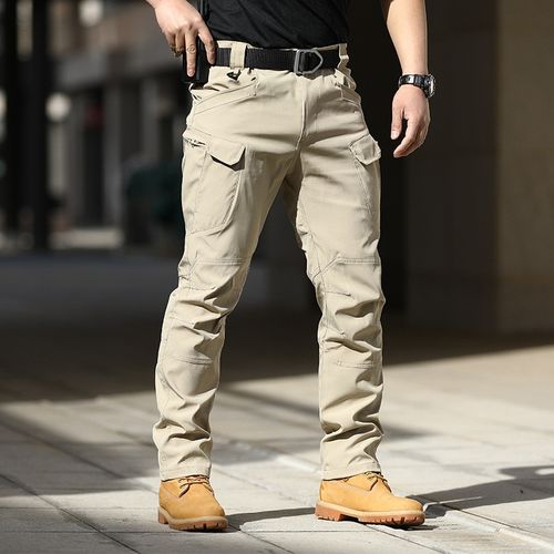 Fashion Mens Tactical Pants Multi Pocket Elastic Waist Military