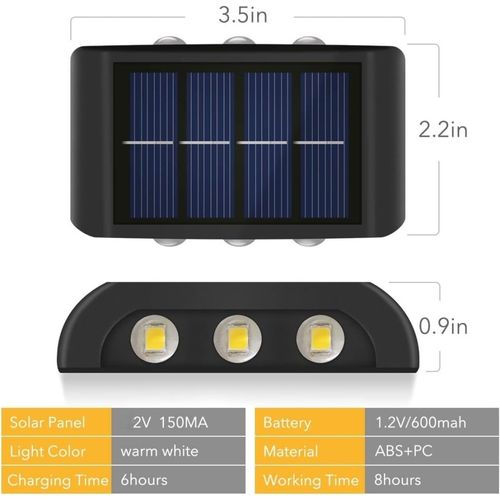 product_image_name-TIMBUTUS-2pcs Solar Outdoor Lights 6LED Beads Up And Down Light Solar Powered Waterproof Wall Light-5