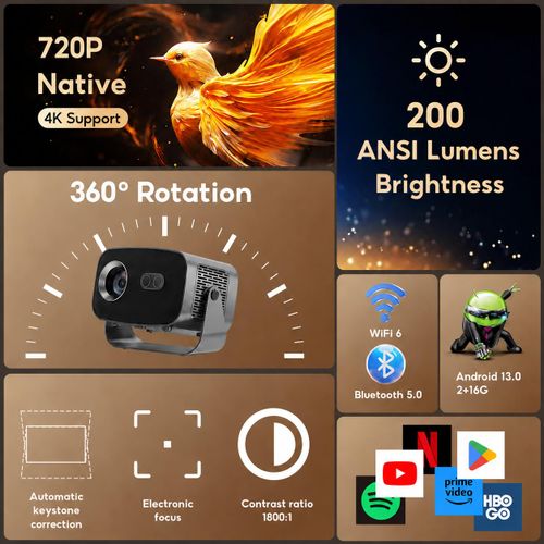 Generic A10 Brand Mini Projector, 4K Home Projector  With Android 13 Built-in Software FHD Multi-Port For IOS HDTV - image 6