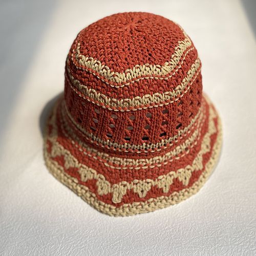 Fashion （red Rice）New Korean Handmade Crochet Bucket Hat Women