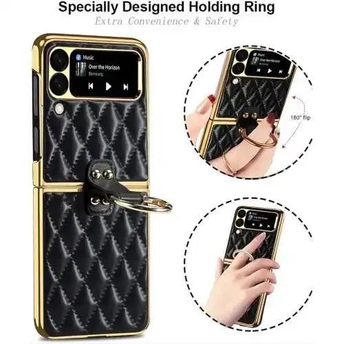 Generic Samsung galaxy Z flip 3/ flip 4 Leather bubble Case with ring holder - image 2