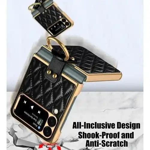 Generic Samsung galaxy Z flip 3/ flip 4 Leather bubble Case with ring holder - image 3