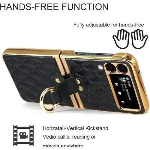 Generic Samsung galaxy Z flip 3/ flip 4 Leather bubble Case with ring holder - image 4