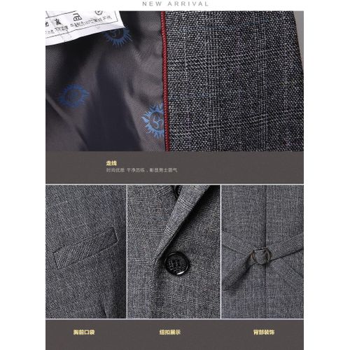 product_image_name-Nil-Suit Set Men's Three-Piece Spring and Autumn Korean Style Slim-Fit Small Suit Business Professional Formal Dress Groom Wedding Dress-4