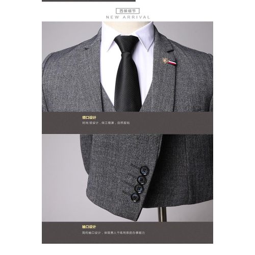 product_image_name-Nil-Suit Set Men's Three-Piece Spring and Autumn Korean Style Slim-Fit Small Suit Business Professional Formal Dress Groom Wedding Dress-5