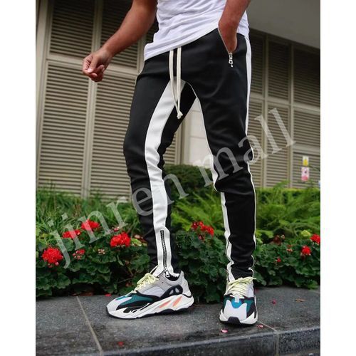 Fashion Black Combat Joggers With White Stripe