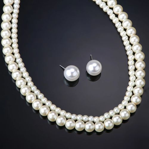 product_image_name-Fashion-Stunning Double Line Pearl Necklace Set For Women-2