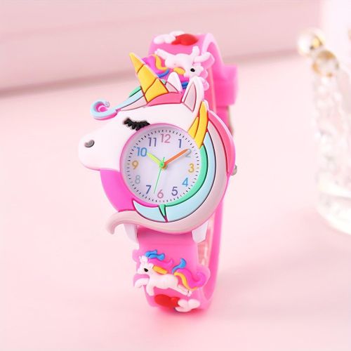 Fashion New Unicorn Cartoon Watch for Kids, Silicone, Quartz Movement, Non-Water Resistant, Battery Powered, Button Battery Included, Mixed Colors, Cute Design, Durable Strap - image 2