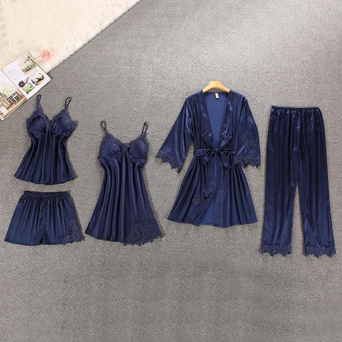 Fashion Brand 1-5pcs Suit Ladies Sexy Silk Satin Pajama Set Female Lace ...