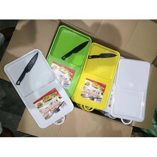 Generic 2 in 1 partitioned plastic chopping board with knife