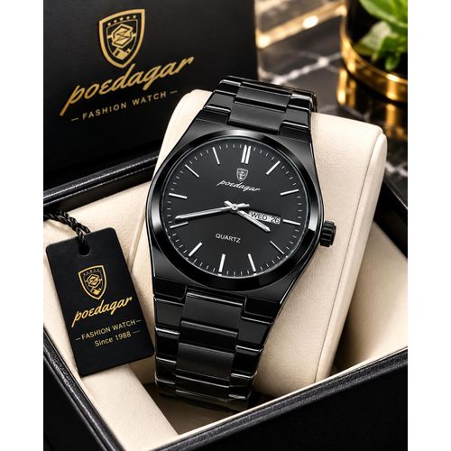 Fashion POEDAGAR LUXURY BLACK QUARTZ WRISTWATCH