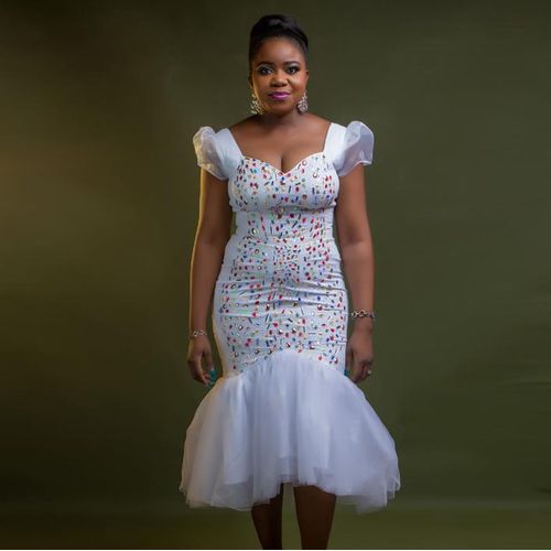 Fashion Midi Mullet (Hi-low) Hand Embroidered Gown (White
