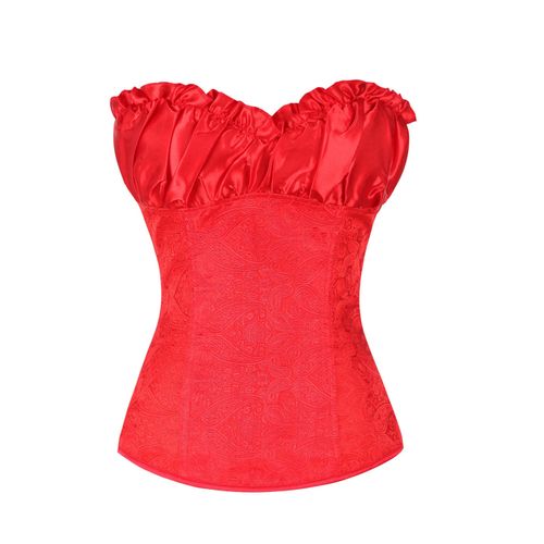 Fashion Women Steampunk Gothic Waist Trainer Corset Red Bow Satin Lace Up Corset  Dress Waist Cinchers Sexy Lingerie Corsets And S