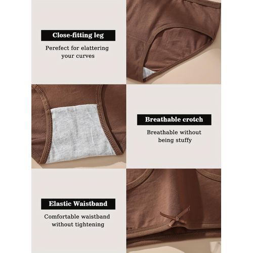 product_image_name-Fashion-4pcs Women's Cotton Briefs - Sexy Comfortable Breathable Underwear with Bow Detail, Maillard Color Palette (Beige/Brown/Blush/Neutral) - Soft Everyday & Clothing Essentials-7