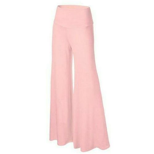 Fashion （Pink）Womens Plus Size High Waist Wide Leg Maxi Long Pants Solid  Color Office Lady Loose Stretch Pleated Palazzo Lounge Trousers S-3X WJu