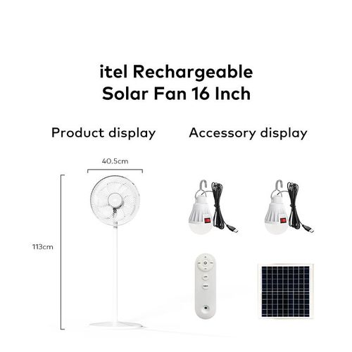 itel 16 Inches AC/DC Solar Rechargeable Fan With Panel & 2 Bulbs - image 8