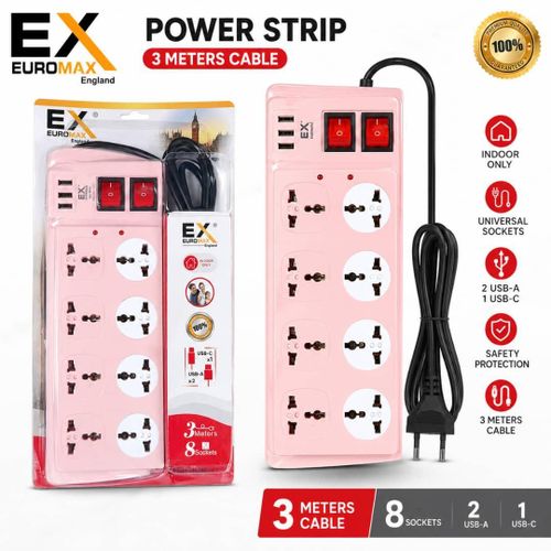 Generic Extension Power Strip _ 8 Sockets +USB Ports (3M Cable)