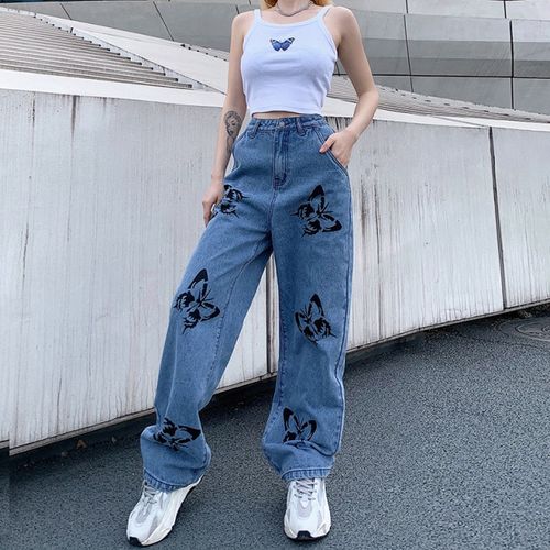 Printed straight jeans - Woman