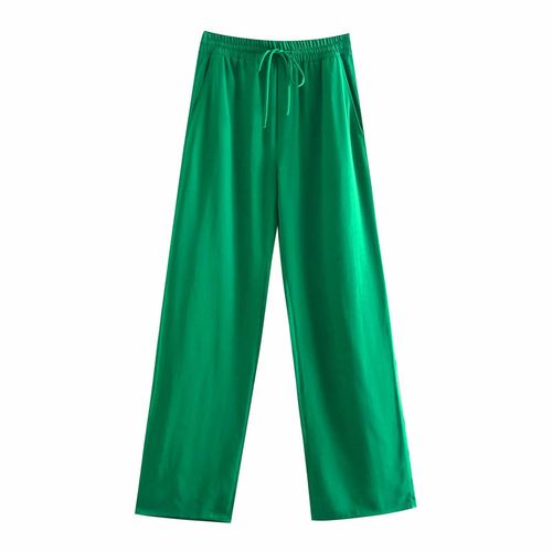 Fashion Za 2021 Green High Waist Pants Women Adjustable Elastic Drawstring  Waist Vintage Trousers Woman Casual Summer Wide Leg Pants WJu