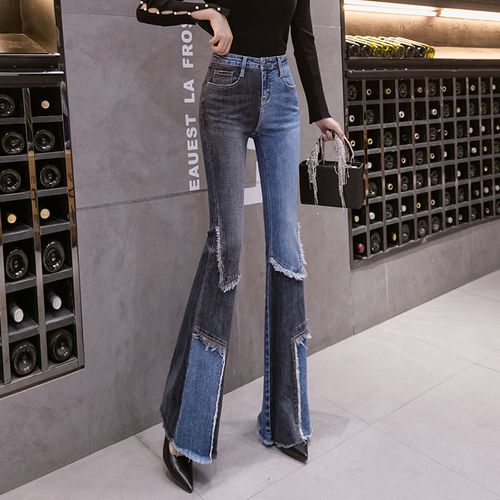 Fashion (Blue)Fashion Women Pants High Waist Flared Jeans Blue