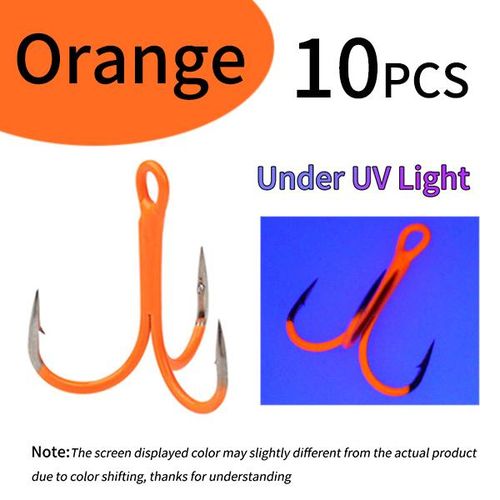 Generic Ellllv 10pcs 14 - 3/0 Round Bent Inline Treble Hooks  Fluorescent/luminous Saltwater Freshwater Fishing Lure Bait Triple Hook