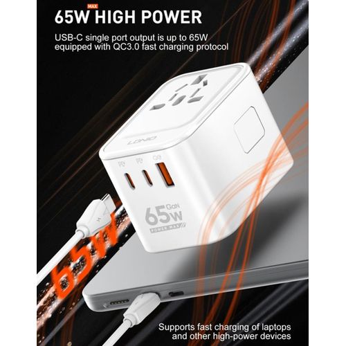 product_image_name-Ldnio-Z6 3 USB Ports 65W GaN Travel Adapter-4