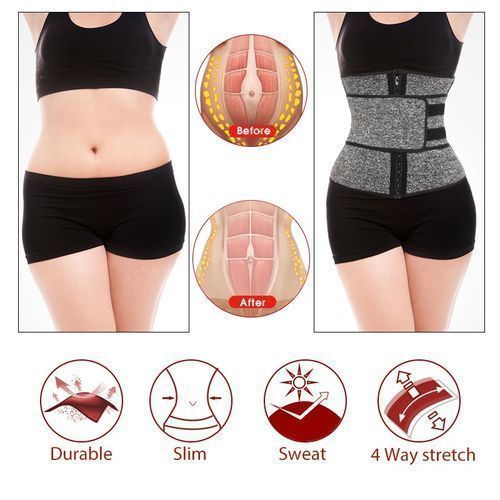 Fashion Neoprene Sauna Waist Trainer Corset Sweat Belt For Women Weight  Loss Compression Trimmer Workout Fitness（Gray)