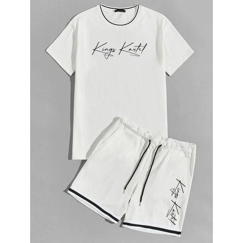 product_image_name-Kingskartel-Kings Kartel Stylish Round Neck T-Shirt And Shorts (White And Black)-1