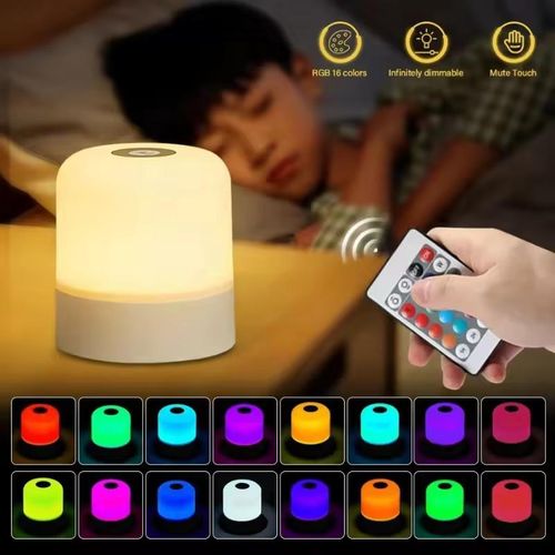 Generic Rechargeable LED night light with remote control touch switch, bedroom reading lamp, white RGB color-adjustable portable unit