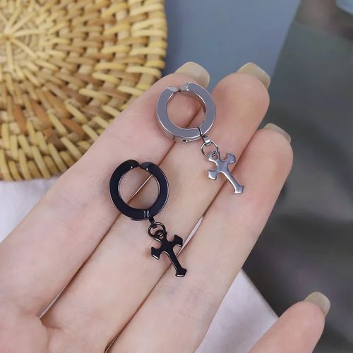 Lucky Trendy Titanium Magnetic Cross Earrings, Non-Piercing Clip On, 0.51