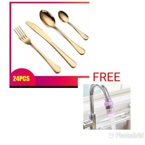product_image_name-Generic-24 Pcs Gold Plated  Cutlery Set USA + Free Water Purifier-1