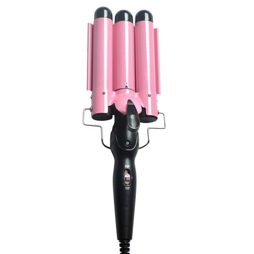 Generic Hair Crimpers Tongs Hair Curler 3 Barrel 2 Speed Temp Pink