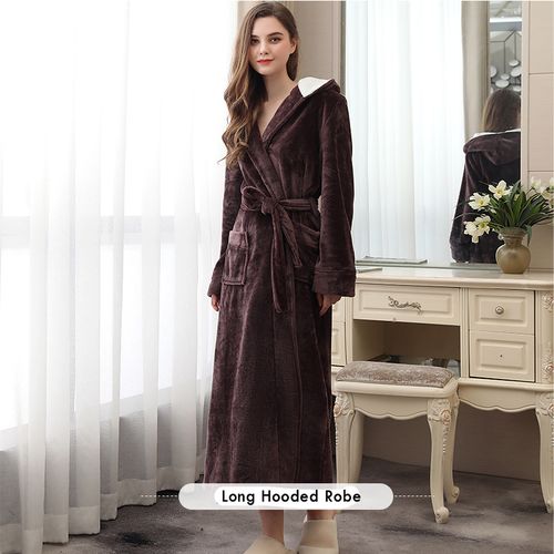 Fashion Coffee Unisex Men Women Winter Housecoat Cosy Hooded Robes Long Fluffy Fleece Dressing Gown With H Jumia Nigeria