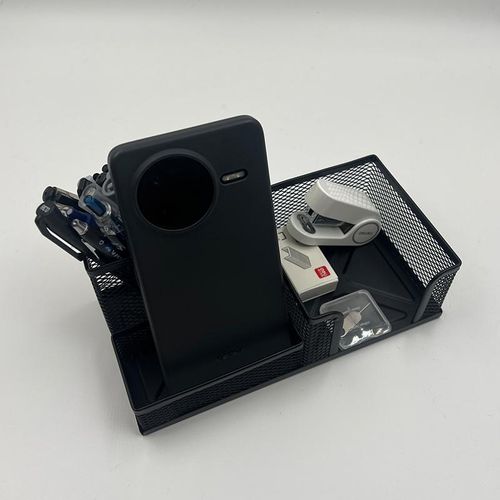 Generic Mesh Metal Desk Pen Stand 3-Compartment Memo Pad Pen-Pencil Holder - image 8