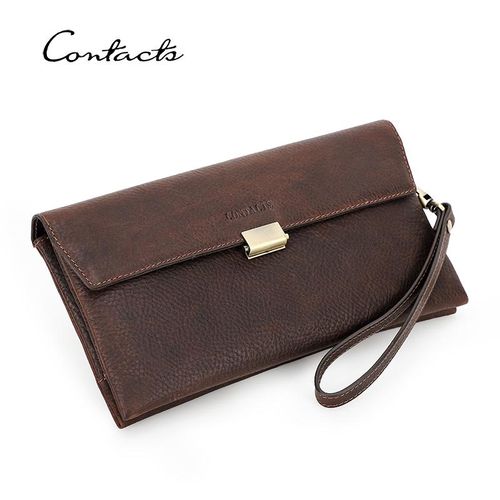 CONTACT'S Leather Clutch Bags For Men Business Male Brand Handbags Envelope  Wrist Strap