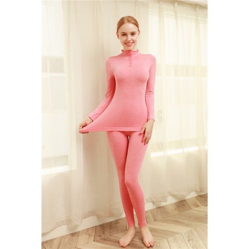 Thermal Underwear Long Johns Base Layer for Women Stretch Soft Thermal Top  and Bottom Set Medium Size with Light Beige color