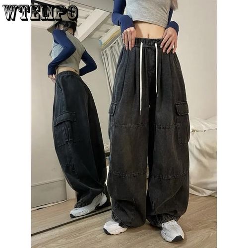 Spring Women Vintage Baggy Jeans Elastic Waist Oversized American