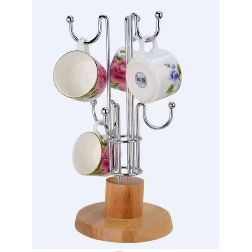Generic Modern Stainless Steel Mug Holder Stand with Wooden Base
