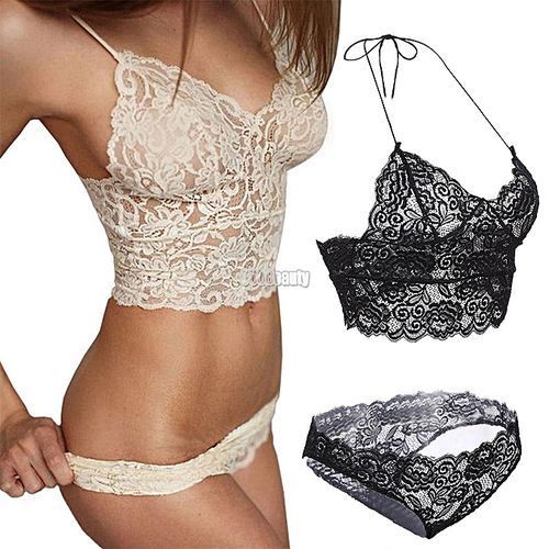 Fashion Women Sexy Corset Hollow Lace See-through Underwear Cami Lingerie  Bra Set ( White )