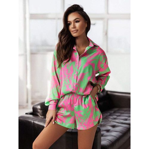 Generic Print Shorts Suits Woman Vintage Long Sleeve Shirt And Short Pants  Suit Two Piece Set