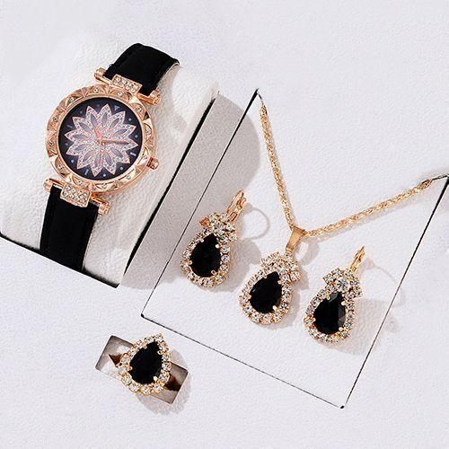 product_image_name-Fashion-Women Watch + Necklace + Ring + Earrings Set - Black-1