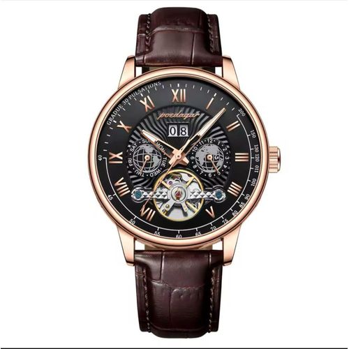 POEDAGAR ORIGINAL QUALITY AND AUTOMATIC PURE LEATHER STRAPS MEN WRISTWATCHES.