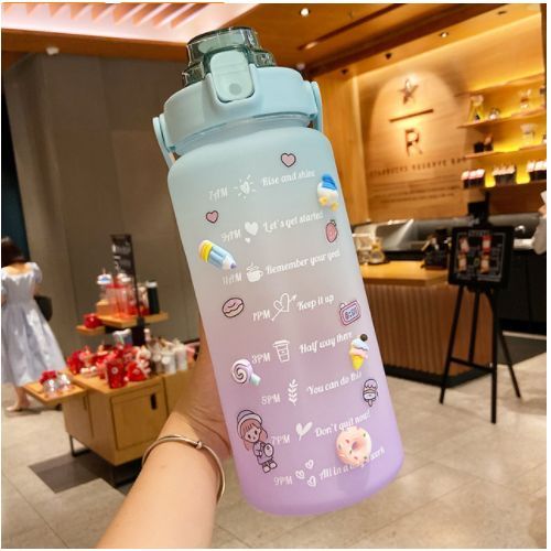 2 Liter Water Bottle With Straw Female Girls Large Portable Travel Bottles  Sport