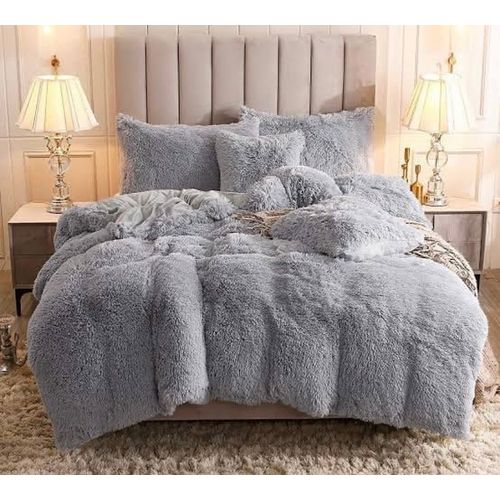 product_image_name-Spice Bedsheets-Fur Duvet With Plain Bedsheet And 4pillowcases-1