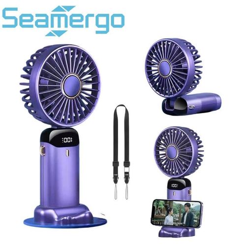 Seamergo Handheld Mini Fan Foldable Portable Desk Outdoor Neck HangingPhone Stand Display Screen