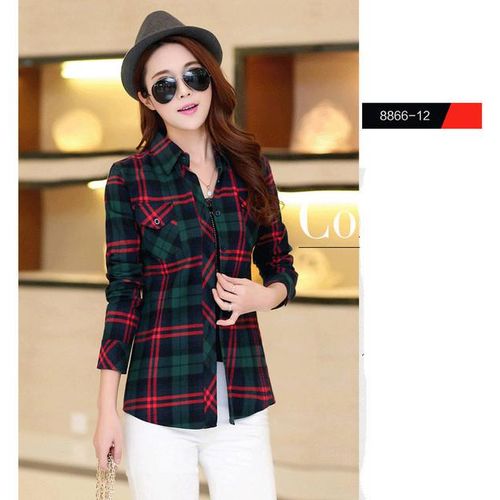 Generic Girls Long Sleeve Cotton Checkered Shirts Blouse British Women's  Casual Plaid Shirt Clothes For Female